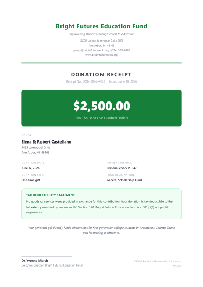 Donation receipt template