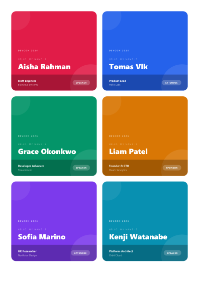 Name badges (colorful)