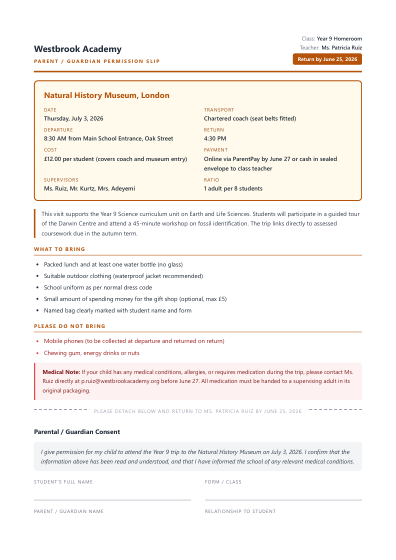 Permission slip template